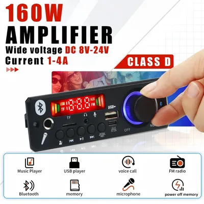 160W Amplifier MP3 Decoder Board DC 12V Bluetooth 5.0 Car Kit 6.5mm Microphone MP3 Player FM TF USB