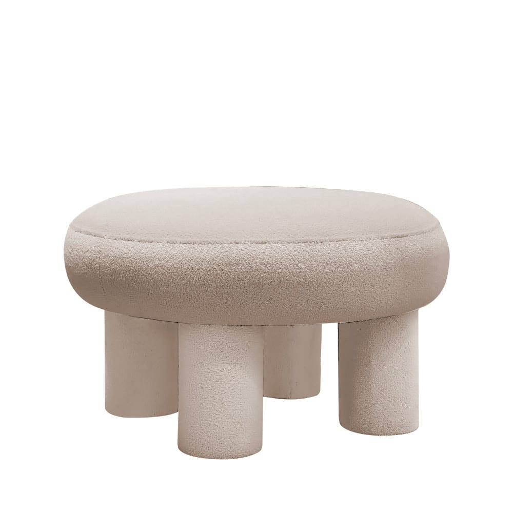 Tabouret rond XL en tissu bouclette ø60cm - Crème