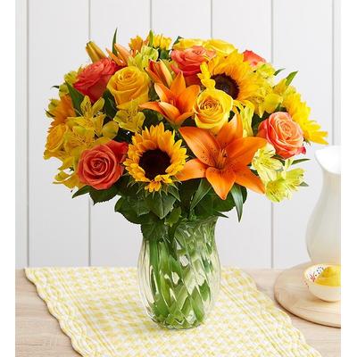 1-800-Flowers Flower Delivery Summer Sunshine Double Bouquet W/ Clear Vase