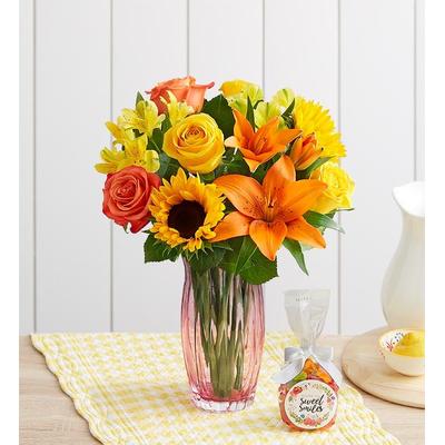 1-800-Flowers Flower Delivery Summer Sunshine Bouquet W/ Pink Vase & Candy