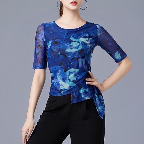 Latein-Tanz Für den Ballsaal oben Print Farbaufsatz Tüll Damen Leistung Ausbildung Halbe Ärmel Hoch Polyester Image