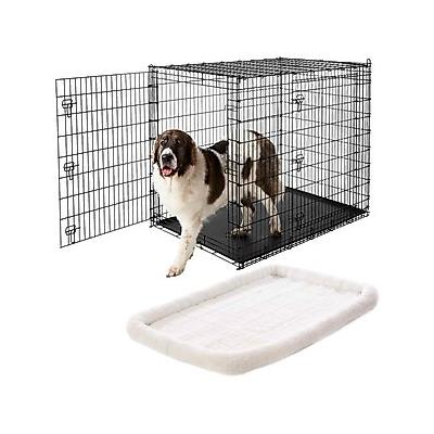 Frisco XX-Large Heavy Duty Double Door Wire Dog Crate, 54 inch & Frisco Quilted Dog Crate Mat, Ivory, 54-in