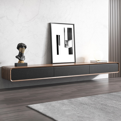 63" Minimalist Floating TV Stand, Modern Wall-Mounted Entertainment Center with 3 Drawers, Walnut Veneer & Black Media Console,TV Console, Perfect for 55-inch TVs
