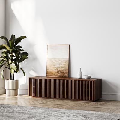 59" Modern Wood TV Stand, Minimalist Slatted Entertainment Center,Media Console, TV Console, Fully-Assembled, Perfect for 45-inch TVs