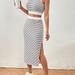 Striped Print Summer Two-piece Skirt Set, Crew Neck Crop Tank Top & Split Skirt Outfits, Women's Clothing