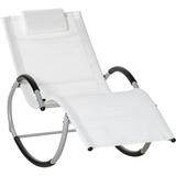 Rocking Chair Zero Gravity Patio Chaise Garden Sun Lounger Outdoor Reclining Rocker Lounge Chair with Detachable Pillow for Lawn Patio or Pool White
