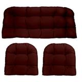 RSH DÃ©cor: 3 Piece Tufted Wicker Settee and Chair Cushion Set | Indoor/Outdoor All Weather Polyester Pattern Fabric | Reversible | 1 Loveseat 41â€�x19 & 2 U-Shape Cushions 19 x19 | Burgundy