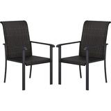 Outdoor Wicker Chair Set of 2 Patio Rattan Chairs with Curved Armrests for Garden Wicker Lawn Chair Black Frame