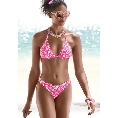 Bikini-Hose VIVANCE "Leni", Damen, Gr. 42, N-Gr, weiß (neonpink, weiß), Microfaser, floral, bedruckt, Badehosen, mit gelaserter Wellenkante Image