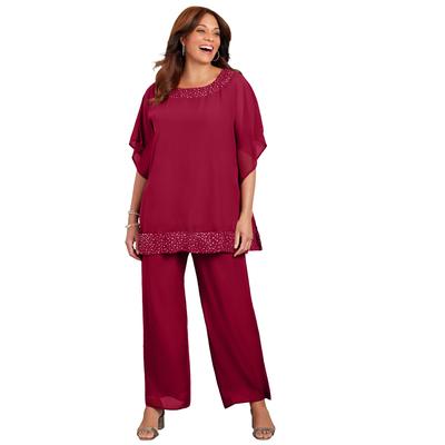 Plus Size Women's Embellished Poncho by Catherines in Rich Burgundy (Size 2X/3X)