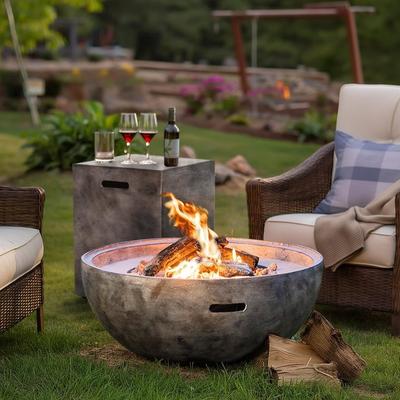 Kinger Home Stonebridge 31-Inch Round MGO Concrete Fire Pit Bowl