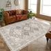 Gray/White 144 x 108 x 0.12 in Living Room Area Rug - Gray/White 144 x 108 x 0.12 in Area Rug - Bungalow Rose Floral Print Vintage Rug Low Pile Rug Ultra-Thin Distressed Accent Rug Retro Carpet for Living Room | Wayfair
