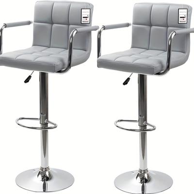Bar Stools Set Of 2 Pu Leather Swivel Height Adjustable Chairs With Backrest