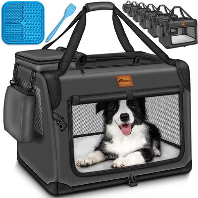 Tresko - Hundebox faltbar Anthrazit (s 50x34x34cm) inkl. Leckmatte und Spatel Transportbox für