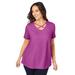 Plus Size Women's Stretch Cotton Crisscross Strap Tee by Jessica London in Deep Orchid (Size L)