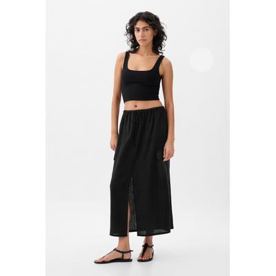 Gap Womens Black Linen Cotton Utility Pocket Midi Skirt - Black