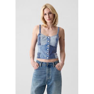 Gap Womens Blue Patchwork Denim Corset Top - Blue