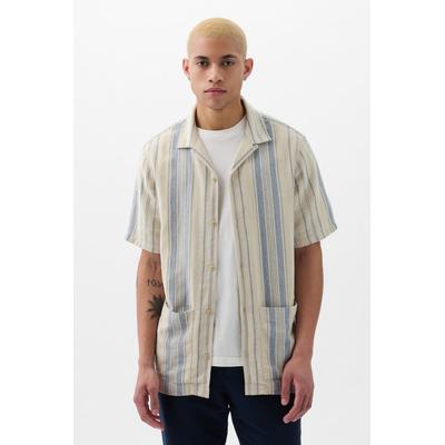 Gap Mens Cream Short Sleeve Linen Cotton Shirt - Cream