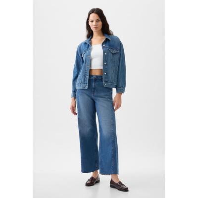 Gap Womens Mid Indigo Blue High Waisted Cropped Wide Leg Jeans - Mid Indigo Blue