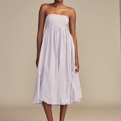 Lucky Brand Poplin Bubble Hem Maxi Dress - Women's Clothing Dresses Maxi Dress in Purple Stripe, Size L