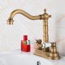 Antique Brass Centerset Faucet Two Handle, 360° Swivel Cross Knobs, Basin Mixer Tap Three Holes, Swivel Centerset Bathroom Sink Faucet