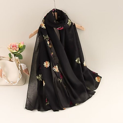 Damen Rechteckiger Schal Strasse Täglich Verabredung Beige Schwarz Rosa Schal Blumen Image