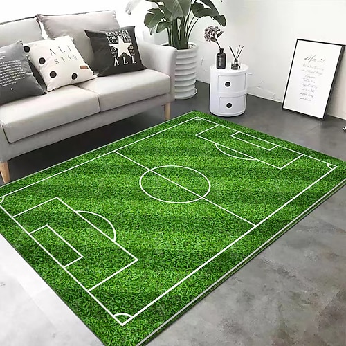 Teppich mit Fußballfeld für die Europameisterschaft, Wohnzimmerteppich, Schlafzimmerteppich, Indoor-Sportplatzteppich, grüner Feldteppich Image