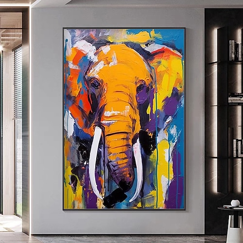 Mintura handgefertigte Elefanten-Tier-Ölgemälde auf Leinwand, Wandkunst, Dekoration, modernes abstraktes Bild für Heimdekoration, gerolltes, rahmenloses, ungedehntes Gemälde Image