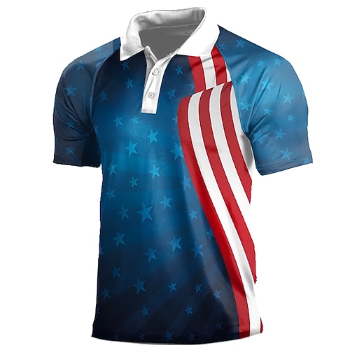 Herren Veteranen Patriotisch Poloshirts Kurzarm Polo-Shirts Umlegekragen Lässig Täglich Strand Straße Ferien 3D Frühling Sommer Blau Weiß Rote Image