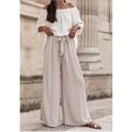 Damen EU- / US-Größe Palazzo-Hose Casual In voller Länge Hohe Hüfthöhe Einfarbig Boot Leg Komfortabel Unelastisch Casual Ausgehen Graues Grün Kamel Aprikose Schwarz Ganzjährig Regular Fit