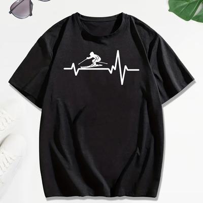 TEMU Skiing Print T Shirt, Tees For Men, Casual Short Sleeve T-shirt For Summer Image