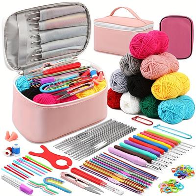 TEMU Complete 129pcs Crochet Kit With Yarn, Hooks, Needles & Accessories - Includes Storage Bag For Beginners, Assorted Colors Image