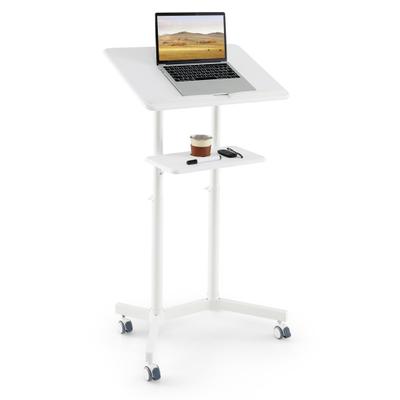 Costway Mobile Lectern Podium Height-adjustable Rolling Laptop Cart with Tilting Top Storage Tray-White