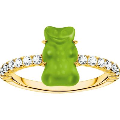 Fingerring THOMAS SABO "THOMAS SABO x HARIBO Schmuck: Ring mit Goldbär" Gr. 54, bunt (gelbgoldfarben, grün, kristallweiß