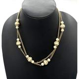 J. Crew Jewelry | J. Crew Double Strand Faux Pearl Cream Enamel Rhinestone Necklace Gold Tone | Color: Gold/White | Size: Os