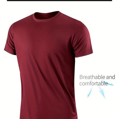 TEMU Men'-thin Quick-dry Athletic Shirt, Fashionable Lightweight Breathable Casual Sports Fitness T-shirt, Moisture-wicking Short Sleeve Top, Gym Wear Image