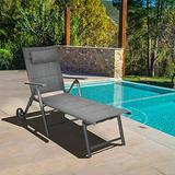 RELAX4LIFE Patio Chaise Lounge with Wheels - Padded Folding Reclining Chair w/Removable Pillow Adjustable Backrest Aluminum Beach Lounge Chairs for Porch Lawn Poolside Outdoor Patio Furniture (1)