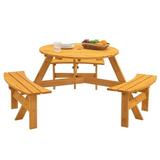 6-Person Picnic Table Set for Patio Shinpt Circular Wooden Picnic Table w/ 3 Built-in Benches and 1720lb load capacity Patio Camping Dining Table Chair Set Natural