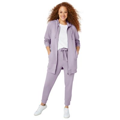 Plus Size Women's French Terry Long Zip Front Hoodie by ellos in Lilac Smoke (Size M)