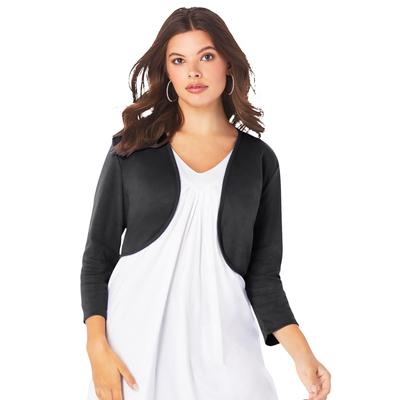 Plus Size Women's Bolero Cardigan with Three-Quarter Sleeves by Roaman's in Black (Size 6X) Shrug