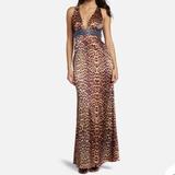 Jessica Simpson Dresses | Jessica Simpson Blue Sequin Halter Marlene Safari Print Satin Maxi Dress | Color: Blue/Brown | Size: 8