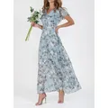 Femme Vintage impression florale Chic robe femmes été élégant col en V Maxi robes de soirée décontracté en mousseline de soie plage longue robe Vestido