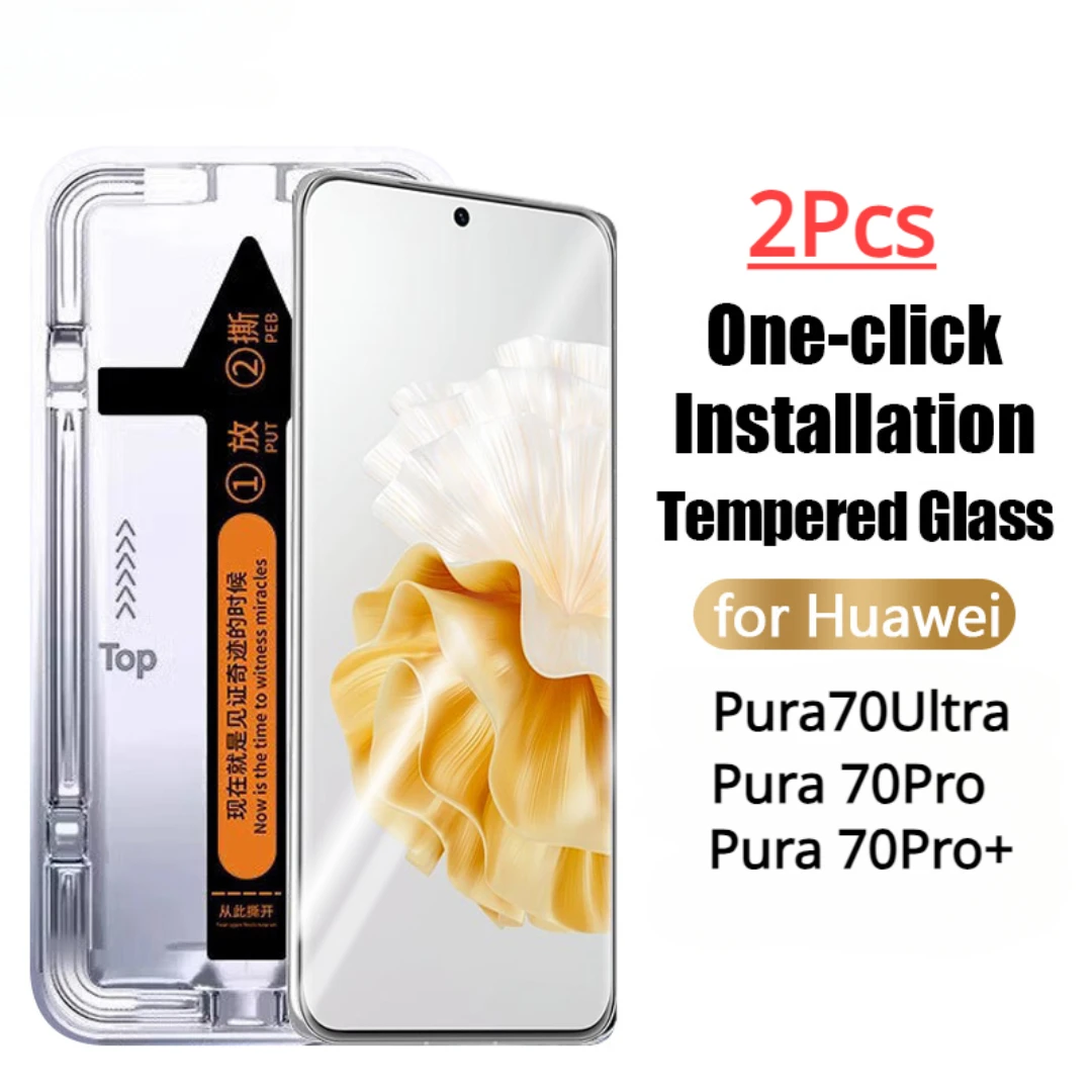2 Stück 3D-Ein-Klick-Installation aus gehärtetem Glas für Huawei Pura 70 Ultra/Pura 70 Pro Plus/P70 Pro HD Clear Displayschutzfolien Image