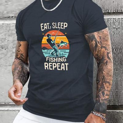 TEMU Eat, Sleep, Fishing, Print T Shirt, Tees For Men, Casual Short Sleeve T-shirt For Summer Image