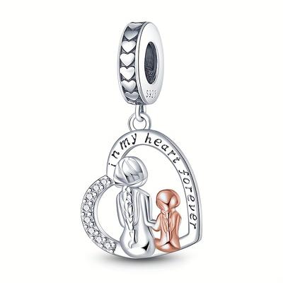 TEMU Mother And Daughter Are Always Together-100% 925 Sterling Silver Mother's Day Charm For Bracelet & Necklace Diy Jewelry Making Gift