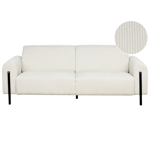 3-Sitzer Sofa Cremeweiß Cord Verstellbare Rückenlehne Schwarze Metallfüße Breite Armlehnen Modern Wohnzimmer Polstersofa