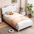 Dans Les Nuages - Lit simple 90x200cm, tissu lin, avec tête de lit incurvés, Tête de lit réglable