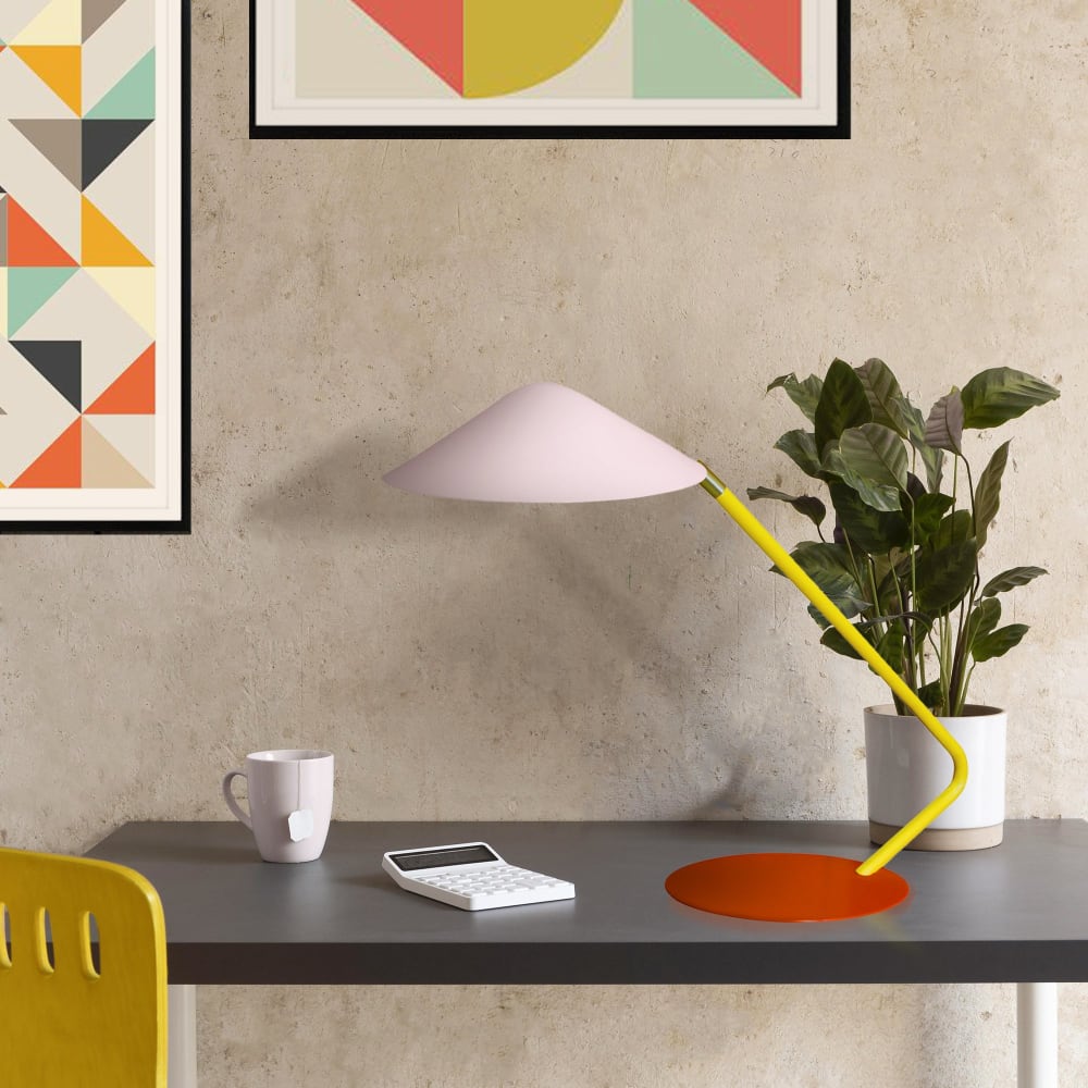 Lampe bureau métal H35cm multicolore;Abat-jour: rose