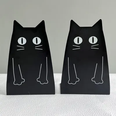 Cute Black cat Book Ends Heavy Duty Metal Bookends Office Desktop Home Bookshelf for Book Lovers