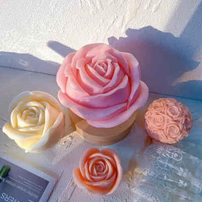 3 Sizes Rose Shaped Candle Mold Valentine's Day Gift idea Flower Rose Ball Silicone Mold Home Decor